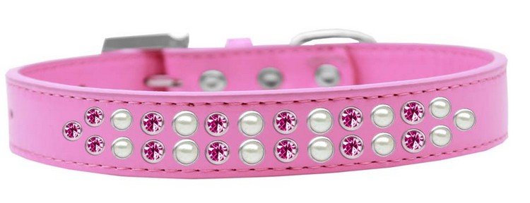 Two Row Pearl and Pink Crystal Size 14 Bright Pink Dog Collar